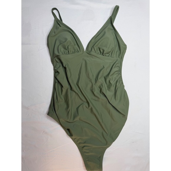 Cupshe Other - Cupshe One Piece Swimsuit Size S Green Ruched Plunge V Neck Adjustable Straps